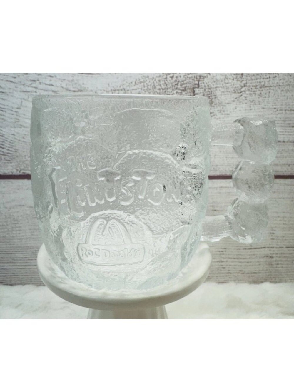 McDonald's RocDonald's Flintstones "ROCKY ROAD" 3D Glass Coffee Mug Cup (1993)